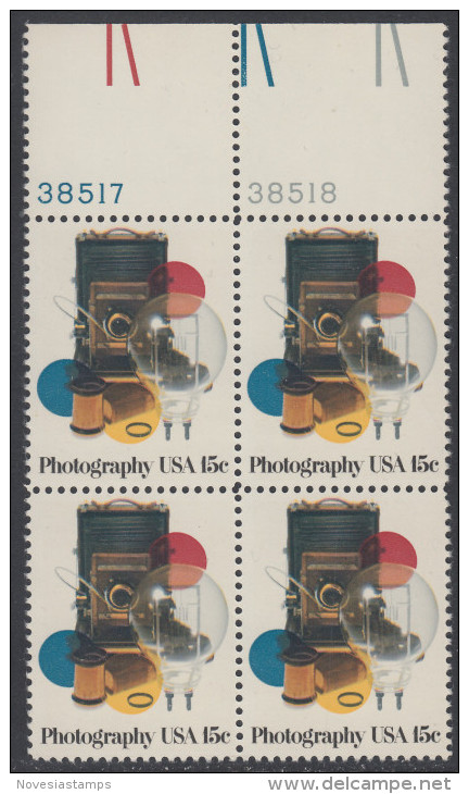 !a! USA Sc# 1758 MNH BLOCK W/ Top Margins & Plate-# (T/38517) - Photography - Nuovi