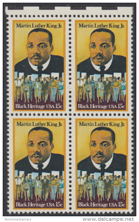 !a! USA Sc# 1771 MNH BLOCK W/ Top Margins - Dr. Martin Luther King - Nuovi