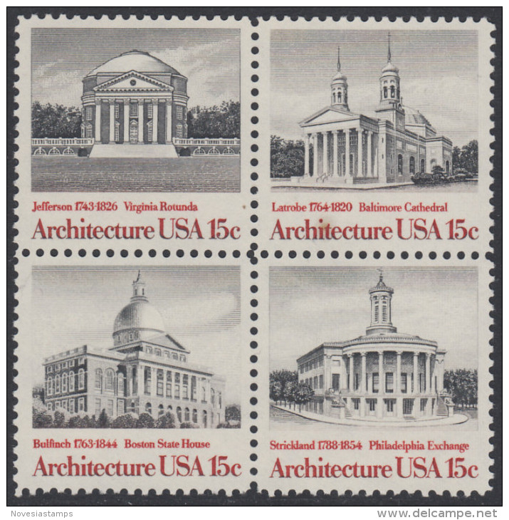 !a! USA Sc# 1779-1782 MNH BLOCK - Architecture - Nuevos