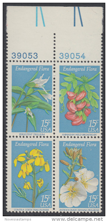 !a! USA Sc# 1783-1786 MNH BLOCK W/ Top Margins & Plate-# (UL/39053) - Endangered Flora - Unused Stamps