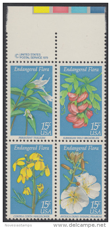 !a! USA Sc# 1783-1786 MNH BLOCK W/ Top Margins & Copyright Symbol - Endangered Flora - Ungebraucht