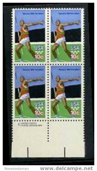 !a! USA Sc# 1790 MNH BLOCK W/ Bottom Margins & Copyright Symbol - Javelin - Unused Stamps