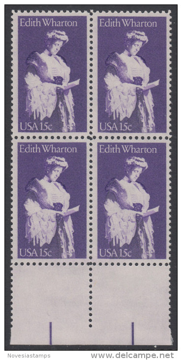 !a! USA Sc# 1832 MNH BLOCK W/ Bottom Margins - Edith Wharton - Nuevos