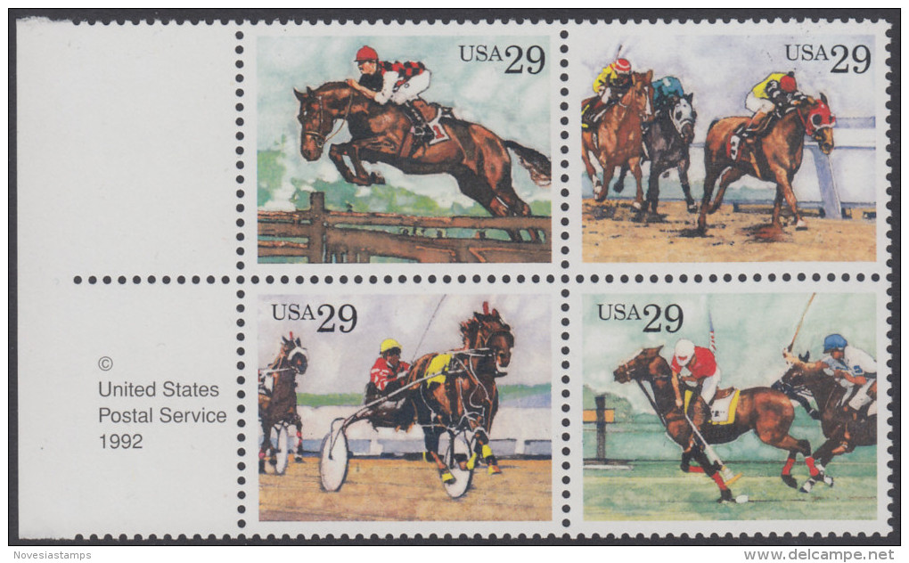 !a! USA Sc# 2756-2759 MNH BLOCK W/ Left Margins & Copyright Symbol - Sporting Horses - Nuovi