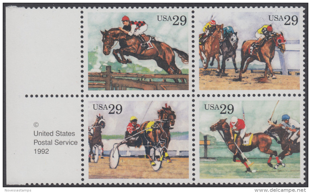 !a! USA Sc# 2756-2759 MNH BLOCK W/ Left Margins & Copyright Symbol - Sporting Horses - Neufs