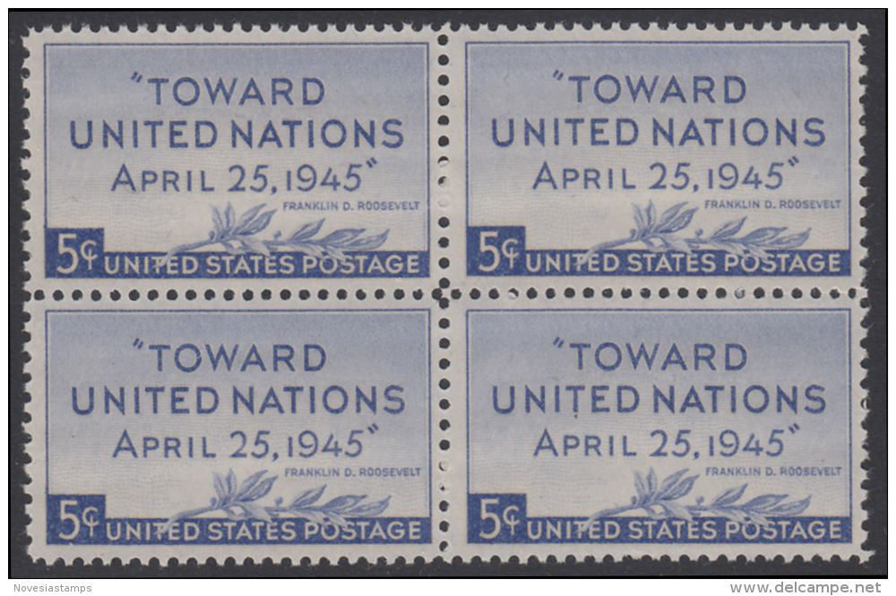 !a! USA Sc# 0928 MNH BLOCK - United Nations - Unused Stamps