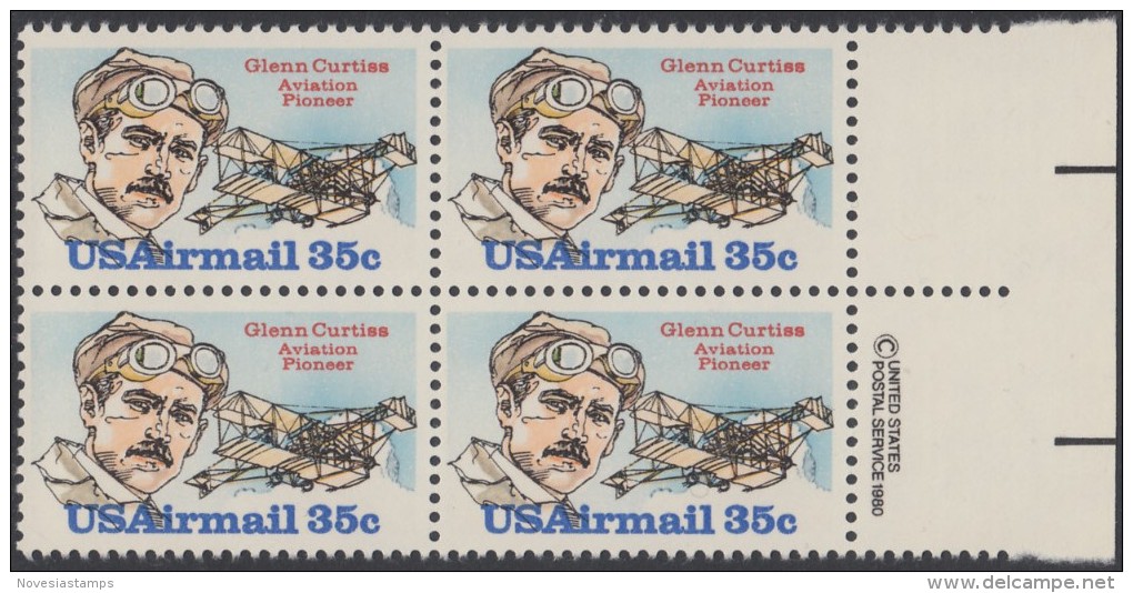 !a! USA Sc# C100 MNH BLOCK W/ Right Margins & Copyright Symbol (a02) - Glenn Curtiss - 3b. 1961-... Nuovi