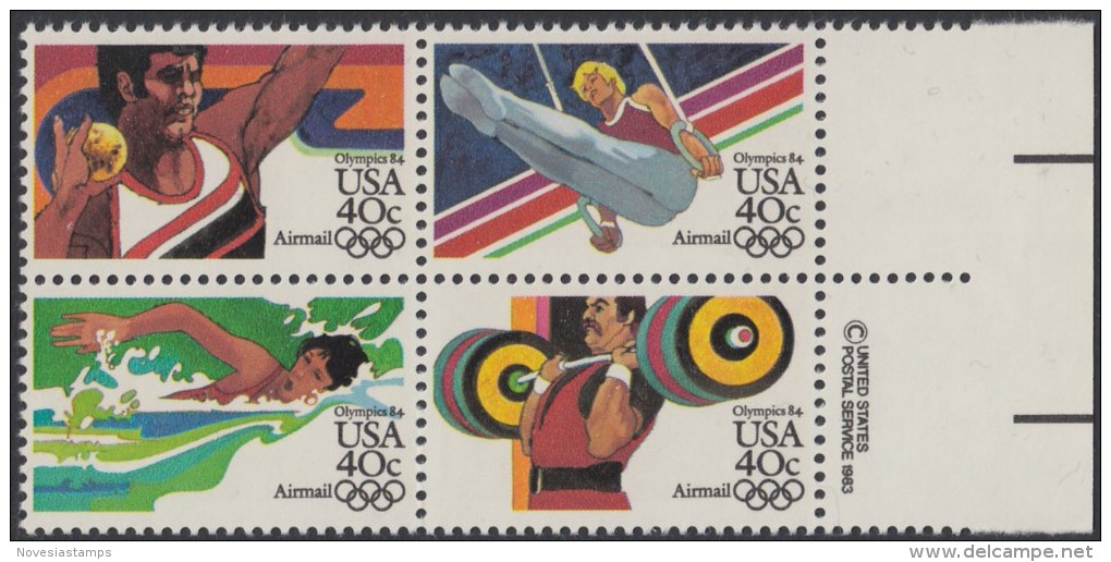 !a! USA Sc# C105-C108 MNH BLOCK W/ Right Margins & Copyright Symbol - Summer Olympics - 3b. 1961-... Nuovi