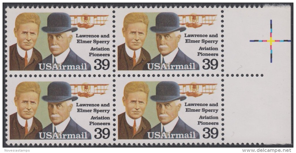 !a! USA Sc# C114 MNH BLOCK W/ Right Margins - Lawrence & Elmer Sperry - 3b. 1961-... Ungebraucht