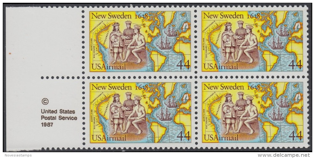 !a! USA Sc# C117 MNH BLOCK W/ Left Margins & Copyright Symbol - Settling Of New Sweden - 3b. 1961-... Nuovi