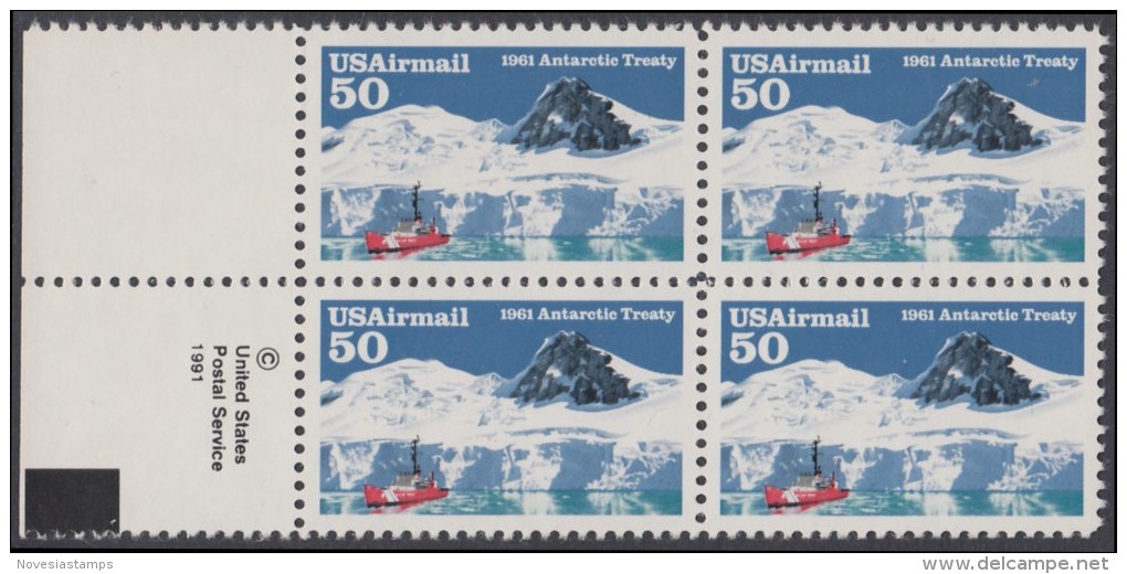 !a! USA Sc# C130 MNH BLOCK W/ Left Margins & Copyright Symbol - Antarctic Treaty - 3b. 1961-... Nuovi