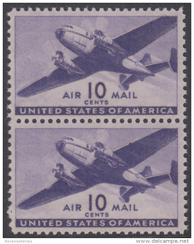 !a! USA Sc# C027 MNH Vert.PAIR (w/ Crease) - Transport Plane - 2b. 1941-1960 Ungebraucht