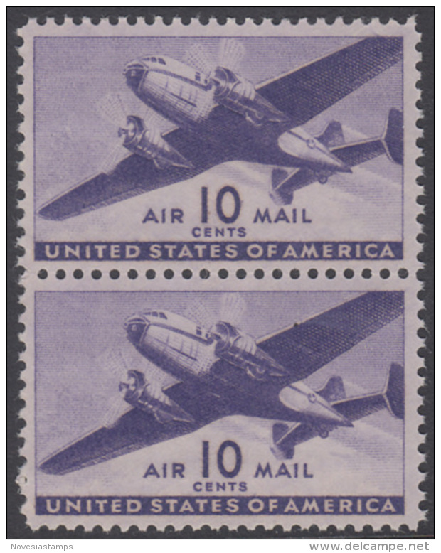 !a! USA Sc# C027 MNH Vert.PAIR (w/ Crease) - Transport Plane - 2b. 1941-1960 Unused