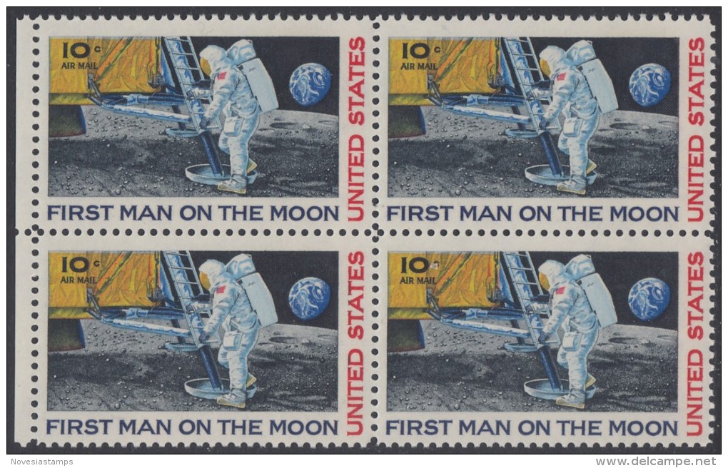 !a! USA Sc# C076 MNH BLOCK W/ Left Margins - Moon Landing - 3b. 1961-... Ungebraucht