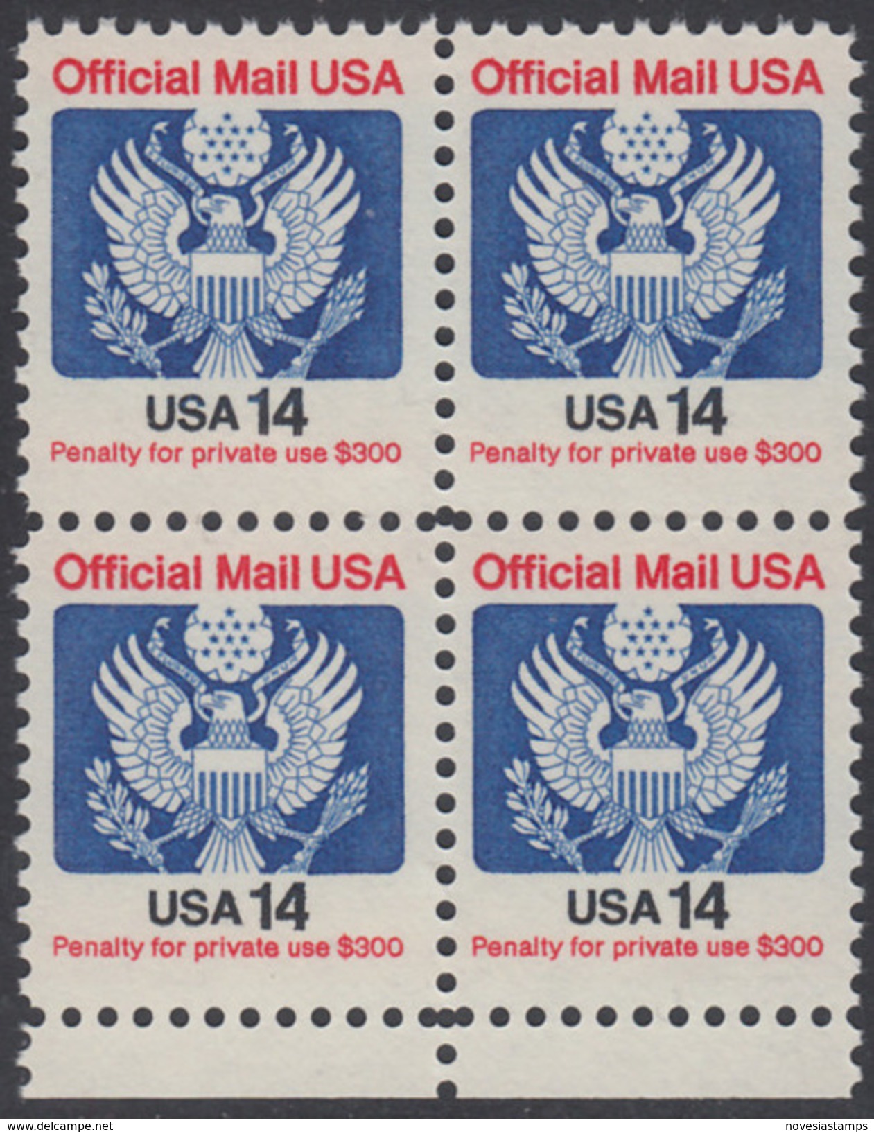 !a! USA Sc# O129A MNH BLOCK W/ Bottom Margins - Great Seal - Service