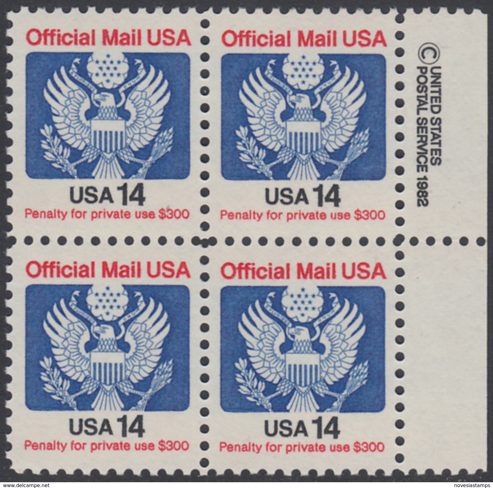 !a! USA Sc# O129A MNH BLOCK W/ Right Margins & Copyright Symbol - Great Seal - Dienstmarken