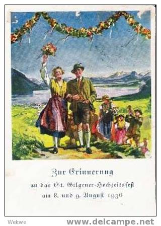 A-RI045/ ÖSTERREICH -  St. Gilgener, Hochzeit 1936, Bildkarte Mit Taubenstempel - Briefe U. Dokumente