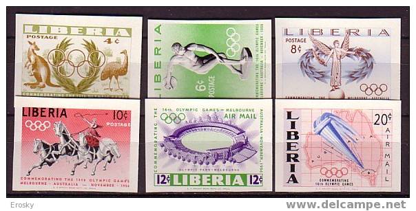 PGL - JEUX OLYMPIQUES 1956 LIBERIA Yv N°336/39+AERIENNE ND ** TIRAGE 1000 SERIES - Estate 1956: Melbourne