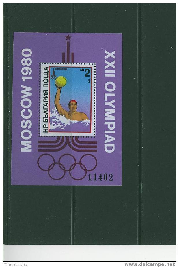 380N000j Water Polo Bloc 91 Bulgarie 1979 Neuf ** Jeux Olympiques De Moscou - Water-Polo