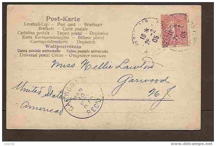 FRANCE - VF -SOUVENIR De PARIS - 1905 POSTCARD To GARWOOD, NEW JERSEY, USA - Storia Postale