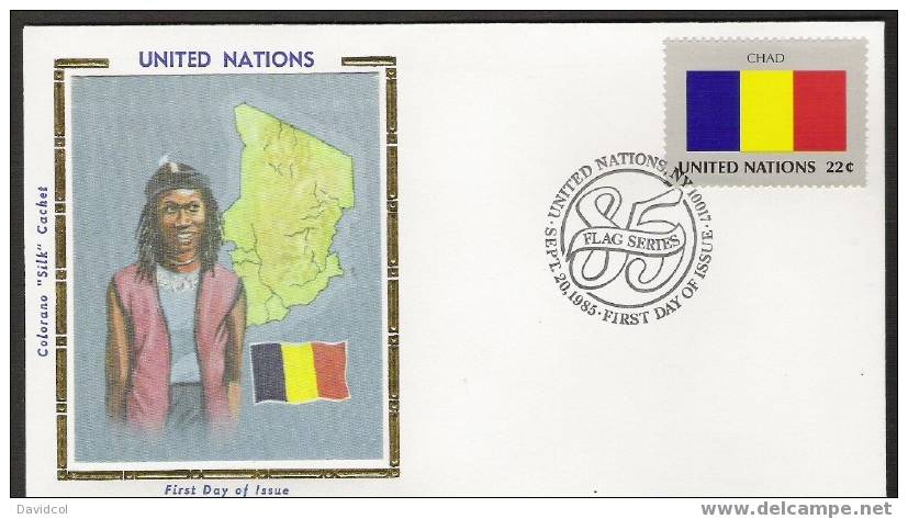 S867.-. 1985 .-. U.N. / O.N.U - SILK COVER- CHAD  // CHAD   FLAG- BEAUTIFUL COVER. - Enveloppes