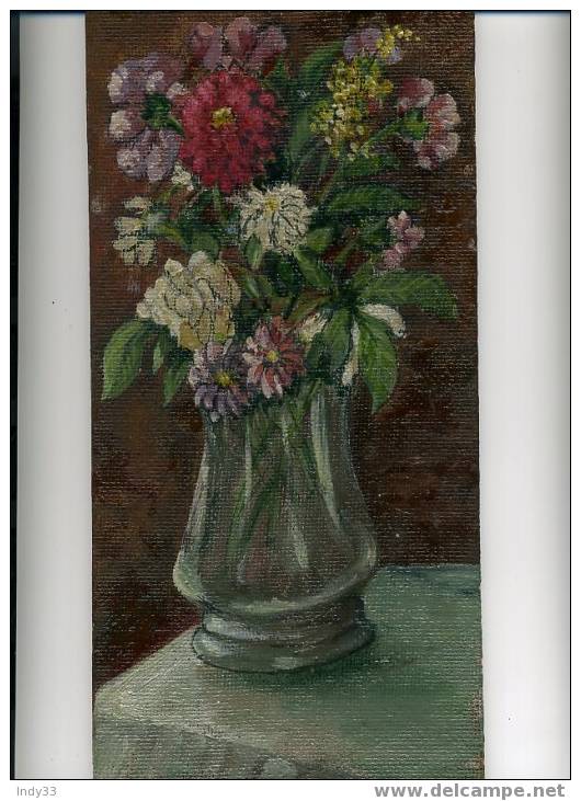 - BOUQUET DE FLEURS . HUILE SUR PANNEAU - Huiles