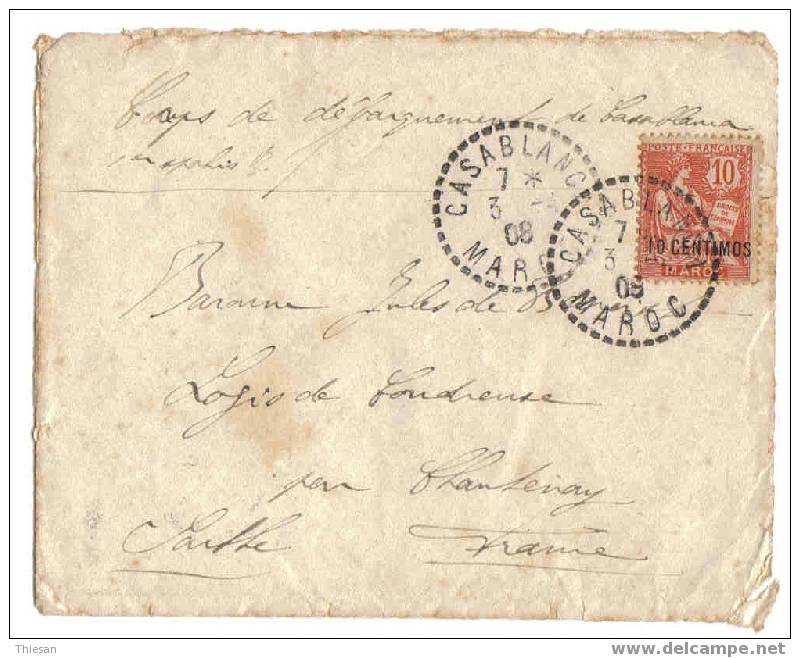 Maroc Morocco Marruecos Lettre Casablanca 3 4 1908 ( Mouchon ) Cover Carta Sobre Enveloppe - Storia Postale