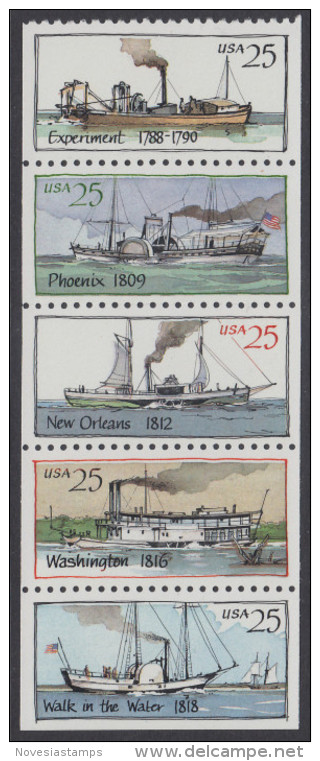 !a! USA Sc# 2409a MNH BOOKLET-PANE(5) - Steamboats - 3. 1981-...