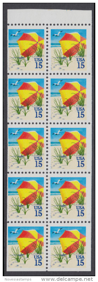 !a! USA Sc# 2443a MNH BOOKLET-PANE(10) W/ Top Margin - Beach Umbrella - 3. 1981-...