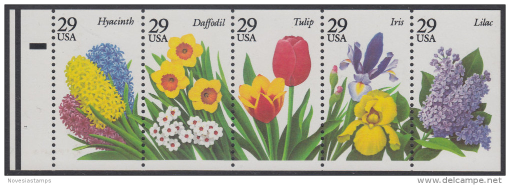 !a! USA Sc# 2764a MNH BOOKLET-PANE(5) W/ Left Margin - Garden Flowers - 3. 1981-...