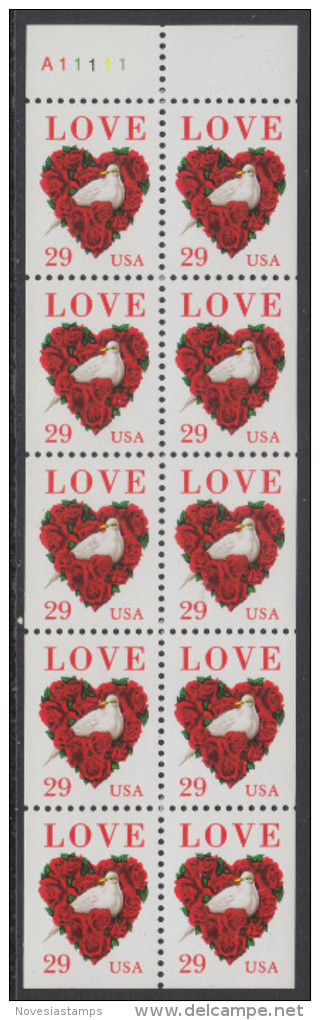!a! USA Sc# 2814a MNH BOOKLET-PANE(10) W/ Top Margin & Plate-# - Love: Dove - 1981-...