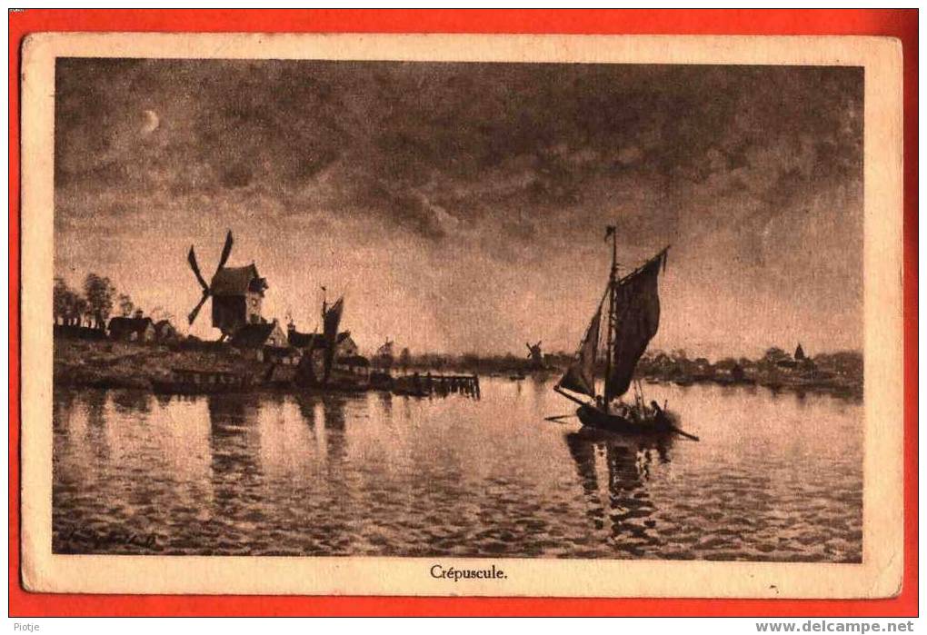 * Crépuscule * Kaart Afgestempeld Te Gent, Canal, Rivière, Rivier, Moulin, Molen, Mill, Bateau,boat,ship,vieux Fantaisie - Profondeville