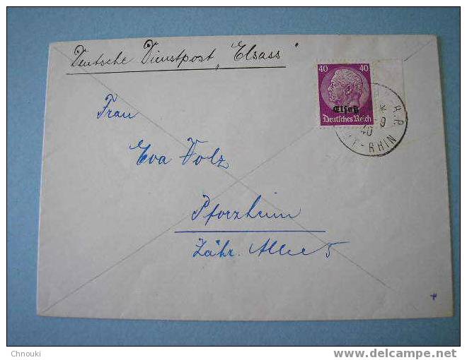 Lettre De COLMAR RP Du 9 Sept 1940 Avec Cachet Français Sur Timbre D´occupation - Storia Postale