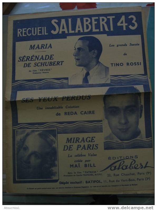 MUSIQUE & PARTITION ://DE TINO ROSSI  RECUEIL EDITIONS SALABERT 43 CREATION REDA CAIRE 1934 - Song Books