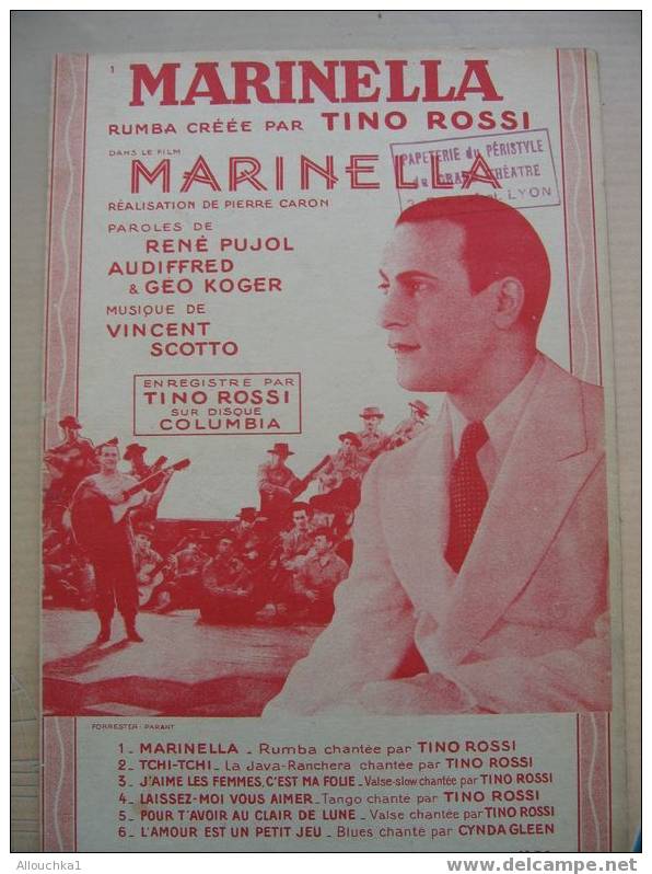 MUSIQUE & PARTITION ://DE TINO ROSSI  " MARINELLA" VINCENT SCOTTO  EDITIONS SALABERT 1936 - Song Books