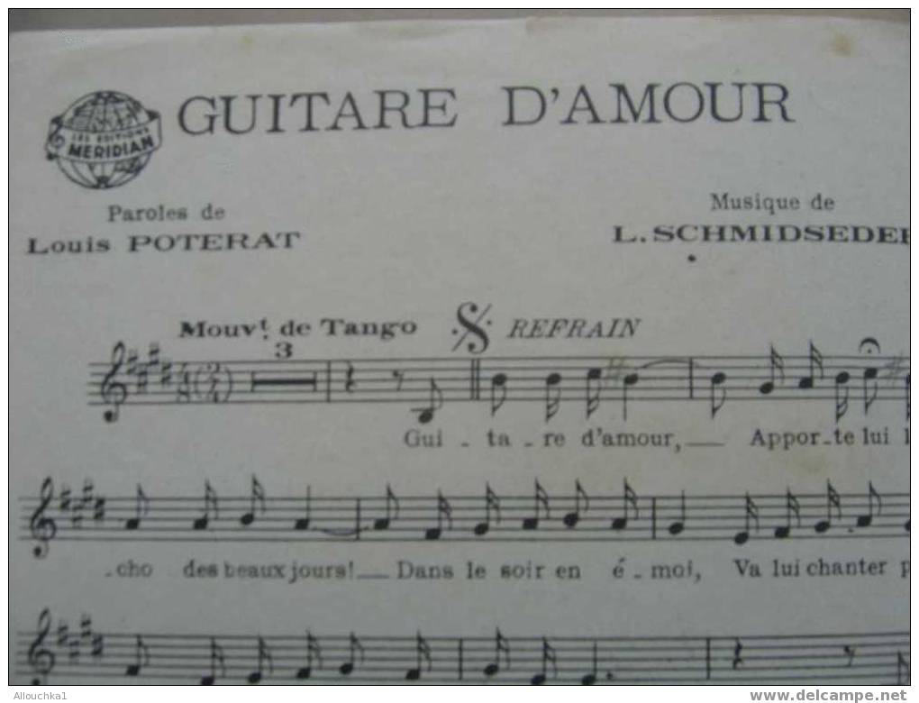 MUSIQUE & PARTITION :/  DE TINO ROSSI  /  "GUITARE D'1AMOUR "  1935  EDITIONS MERIDIAN - Song Books