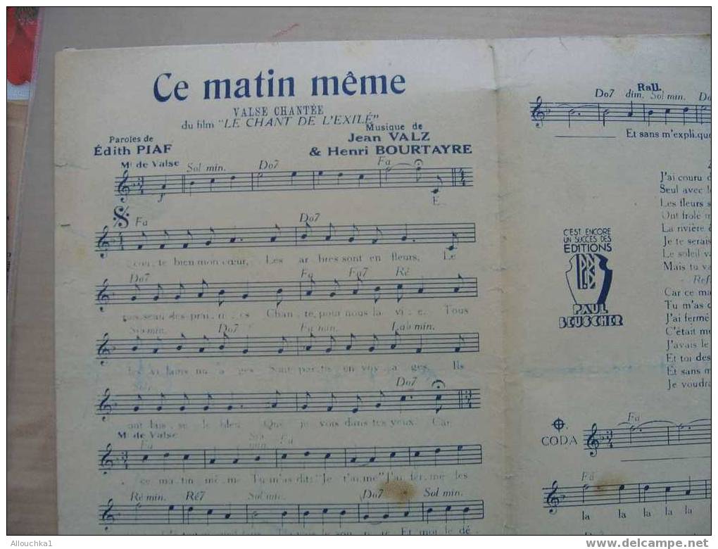 MUSIQUE & PARTITION :/  DE TINO ROSSI   /  " DU FILM LE CHANT DE L'EXILE   " 1943 PASO DOBLE   EDITIONS BEUSCHER - Song Books