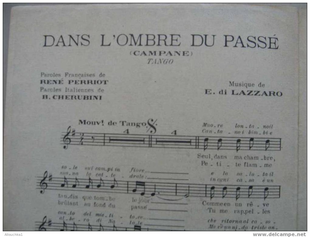 MUSIQUE & PARTITION :/  DE TINO ROSSI /  " DANS L'OMBRE DU PASSE / CAMPANE    " 1934 EDITIONS SEMB    TANGO - Song Books