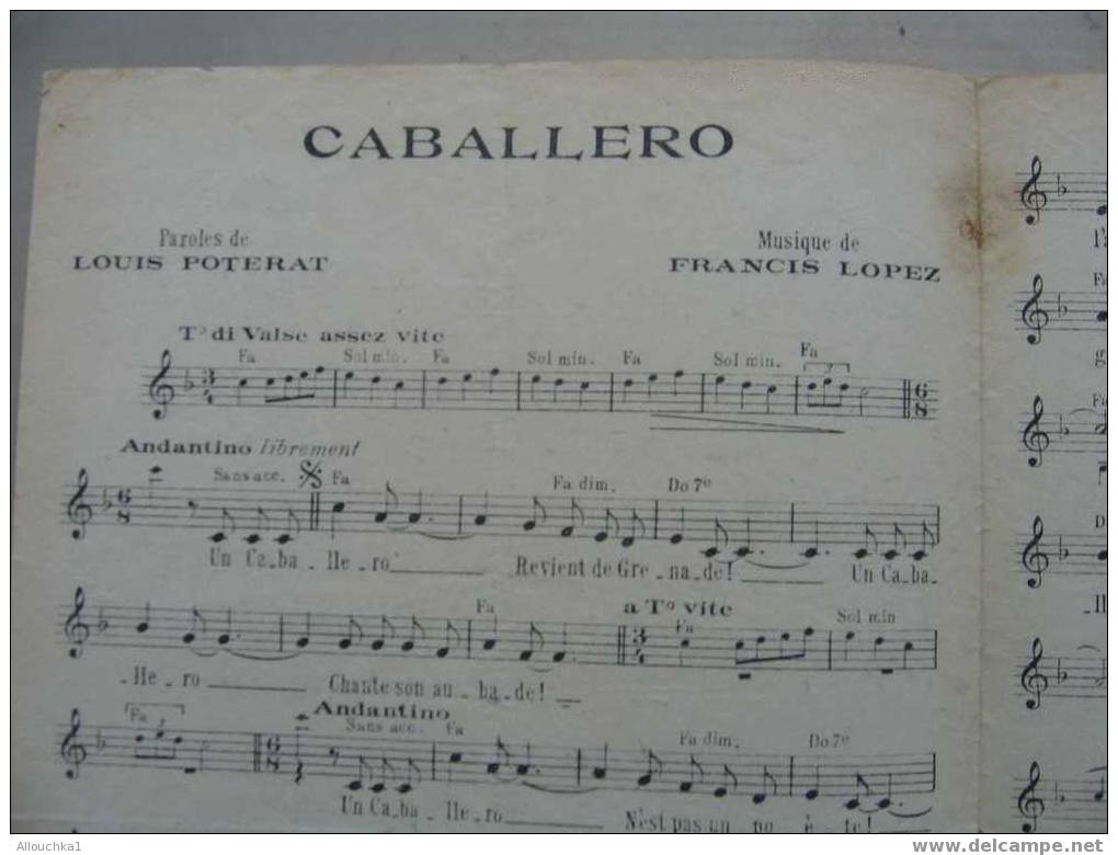 MUSIQUE & PARTITION :/  DE GEORGES GUETARY  /  " CABALLERO   " 1943 EDITIONS SALABERT - Song Books