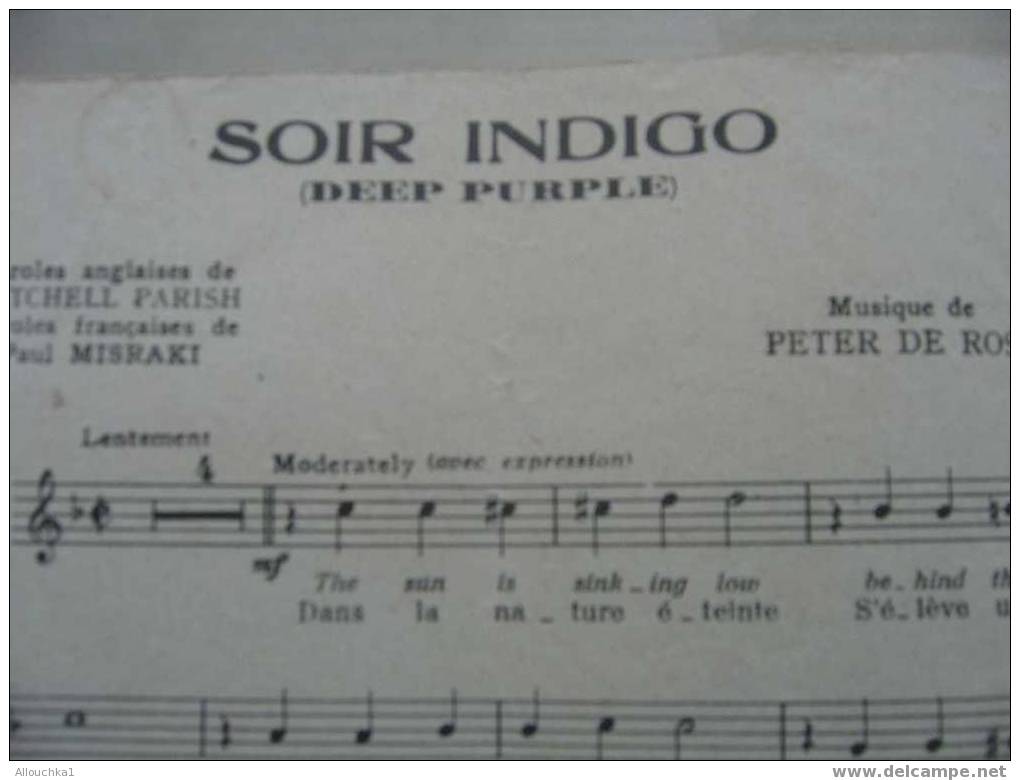 MUSIQUE & PARTITION :/  DE  LEO MARJANE   /  " SOIR INDIGO  DEEP PURPLE    " 1934 - Song Books