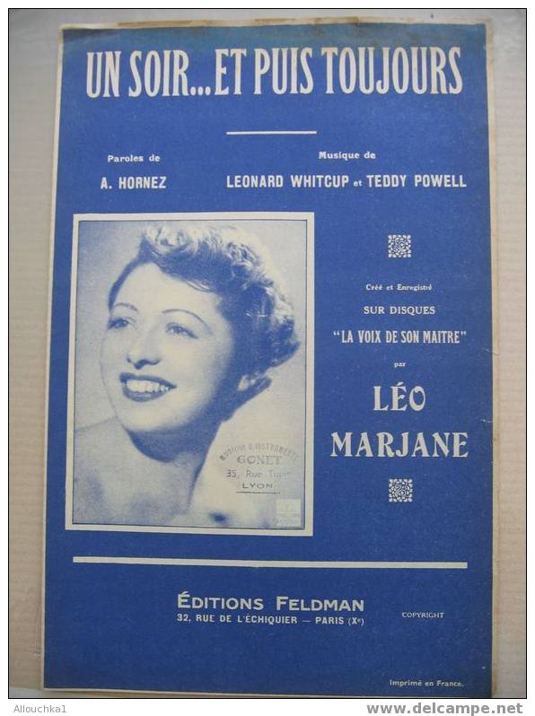 MUSIQUE & PARTITION :/  DE  LEO MARJANE   /  " UN SOIR ...ET PUIS TOUJOURS   " 1938 - Song Books