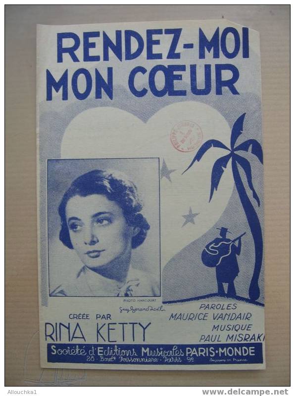 MUSIQUE & PARTITION :/  DE RINA KETTY   /  "LES BAISERS DANS LE SOIR      " 1939 - Song Books