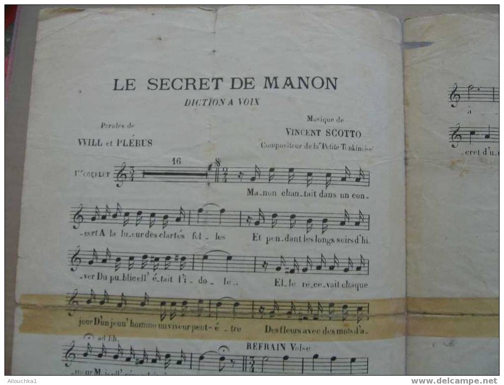 MUSIQUE & PARTITION :/  DE JUNKA ZAIQUE       /  "LE SECRET DE MANON   "   1939 - Song Books