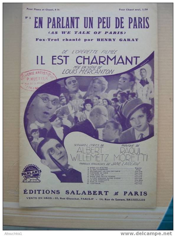 MUSIQUE & PARTITION :/  DE  HENRI GARAT  /  "EN PARLANT DE PARIS  IL EST CHARMANT  OPERETTE   "   1932 - Song Books