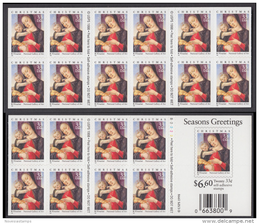 !a! USA Sc# 3355a MNH BOOKLET(20) Double-sided - Madonna And Child - 3. 1981-...
