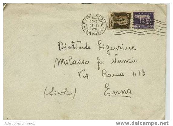 93)lettera Con 3,70£ Imperiale+30c. Imperiale Senza Fasci Da Firenze A Enna Il 11-4-1946 - Poststempel