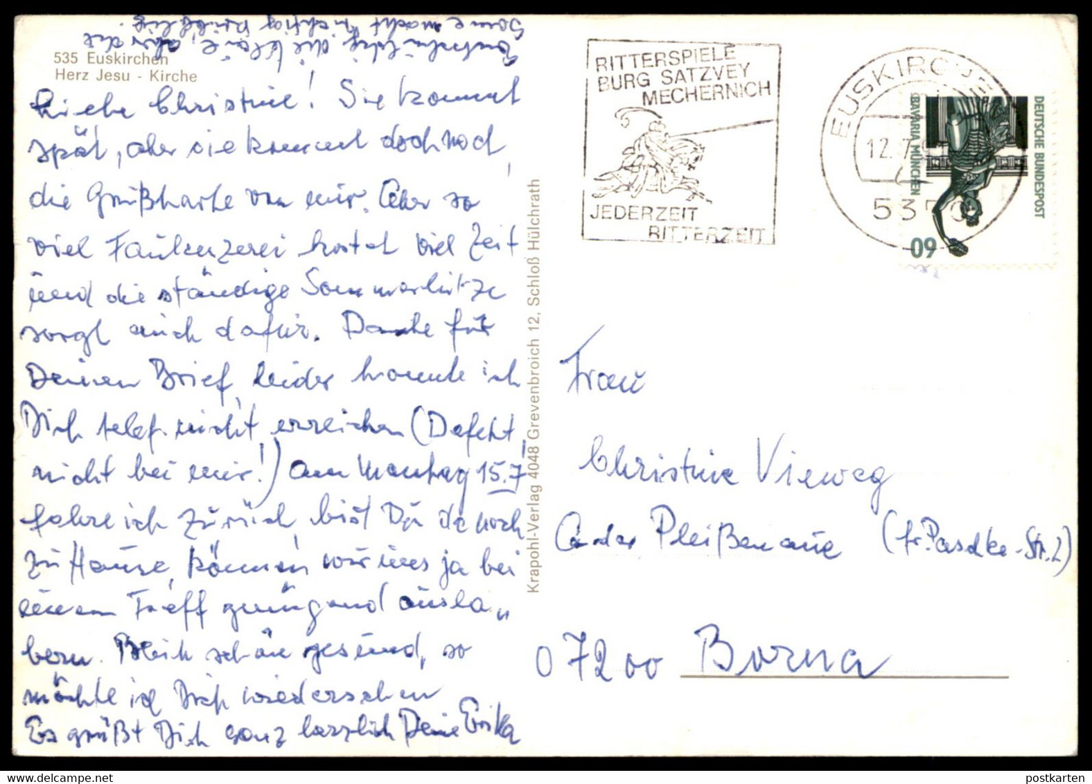 ÄLTERE POSTKARTE EUSKIRCHEN HERZ JESU KIRCHE VW Käfer Kever Auto Car Voiture AK Ansichtskarte Postcard Cpa - Euskirchen