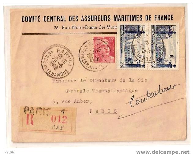 PARIS  R  16 RUE DE LA BANQUE - 1949 - N°813a TYPE II - N°822 PAIRE - Briefe U. Dokumente