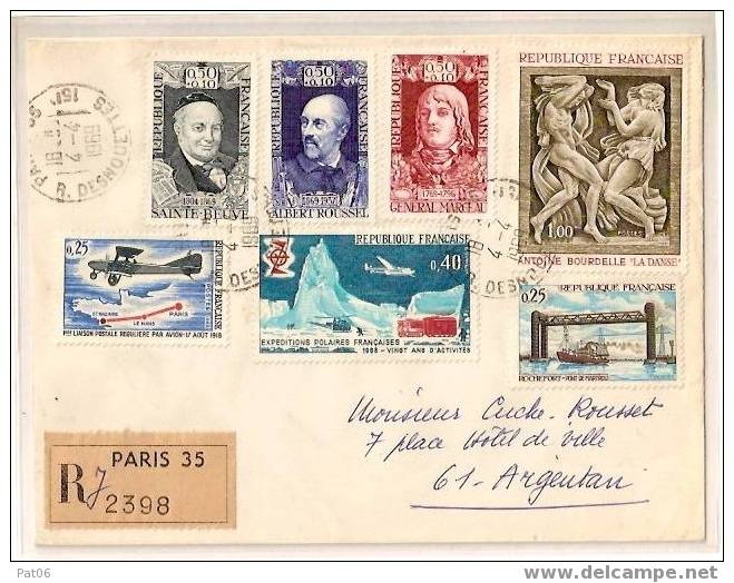 PARIS   35 -4.4.1969  -  R - N°1569 N°1565 N°1574 N°1564 - CELEBRITES - Covers & Documents