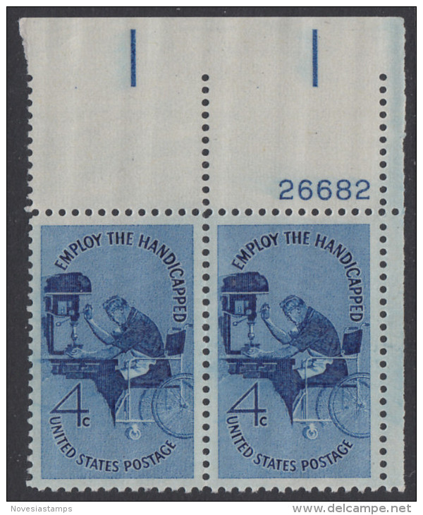 !a! USA Sc# 1155 MNH Horiz.PAIR From Upper Right Corner W/ Plate-# (UR/26682) - Handicapped - Unused Stamps